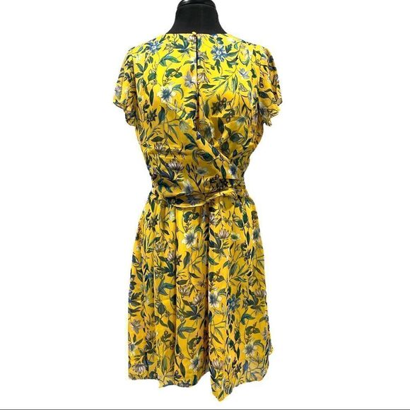 sam Edelman Yellow Retro Floral Printed Flowy Mini Dress Sz M - Picture 2 of 15